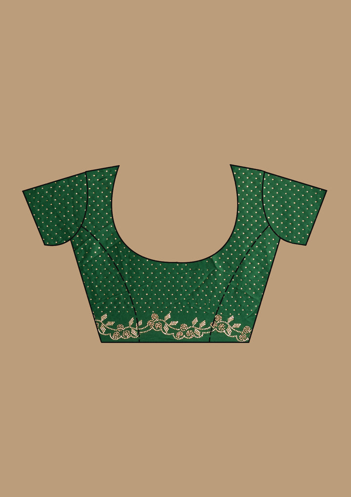 Bottle Green Satin Gold Stonework Saree With Matching Blouse Piece
