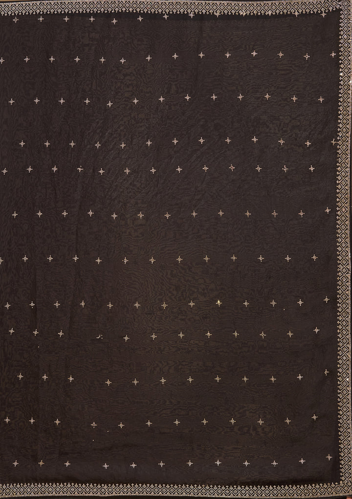 Black Satin Gold Stonework Saree With Matching Blouse Piece