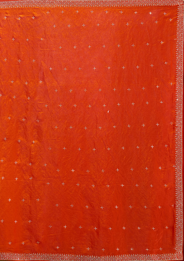 Orange Satin Gold Stonework Saree With Matching Blouse Piece