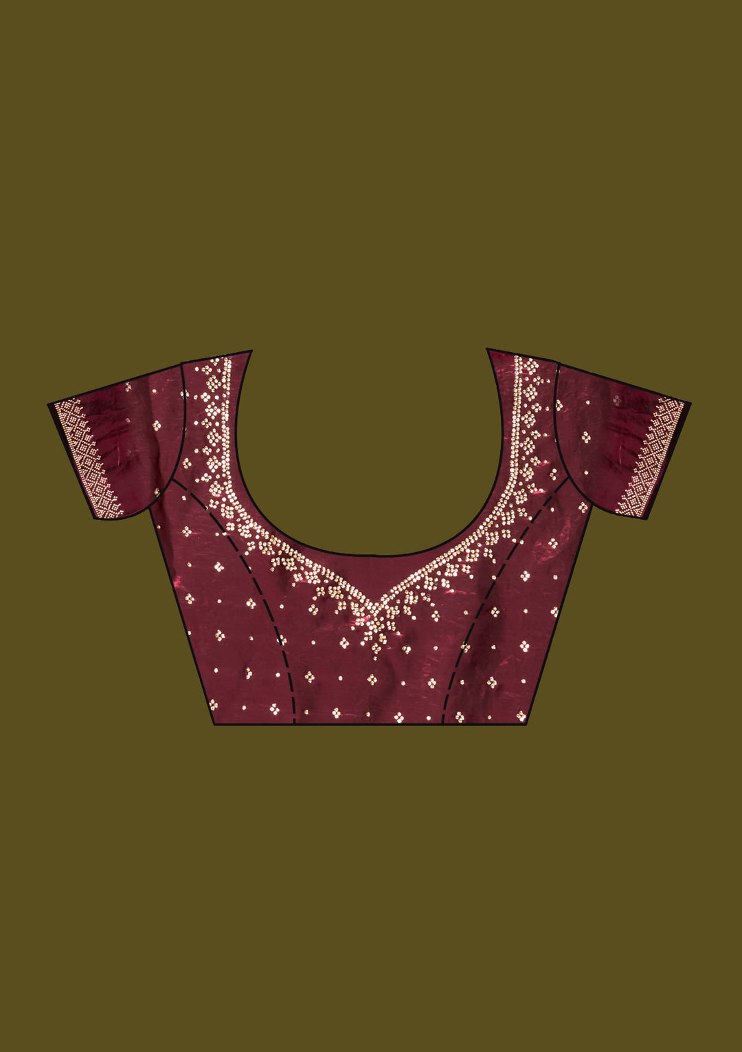 Wine Satin Gold Stonework Saree With Matching Blouse Piece