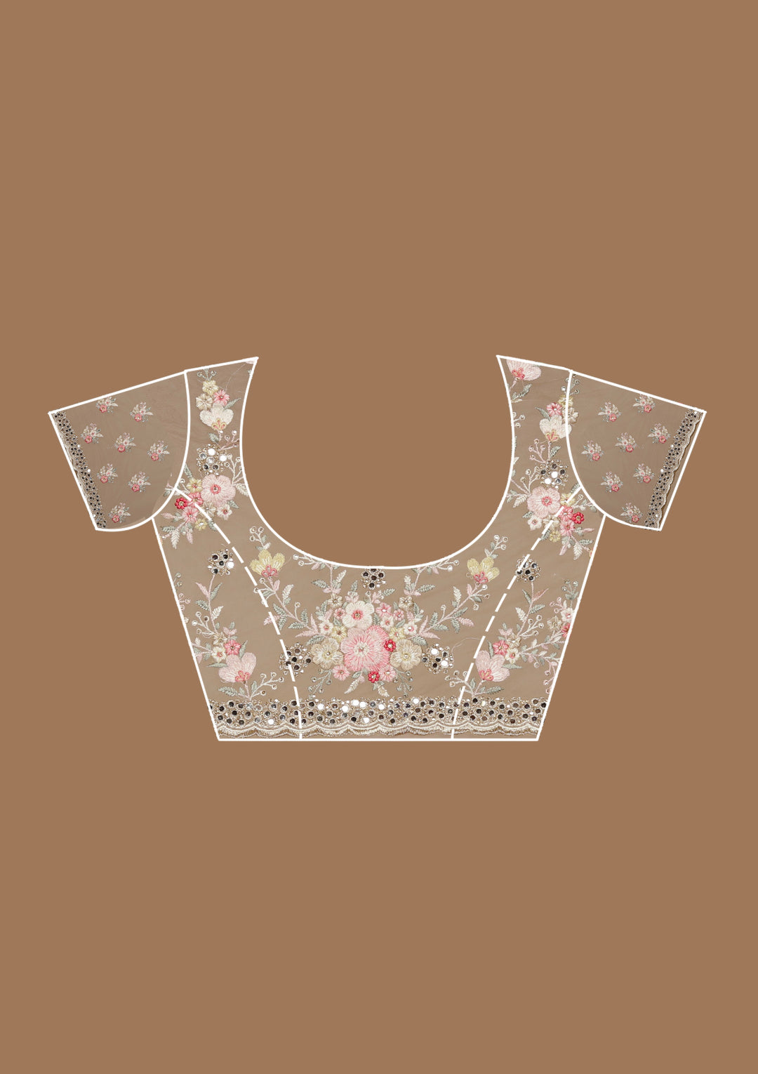 Baby Pink Net Mirrorwork Saree With Matching Blouse Piece