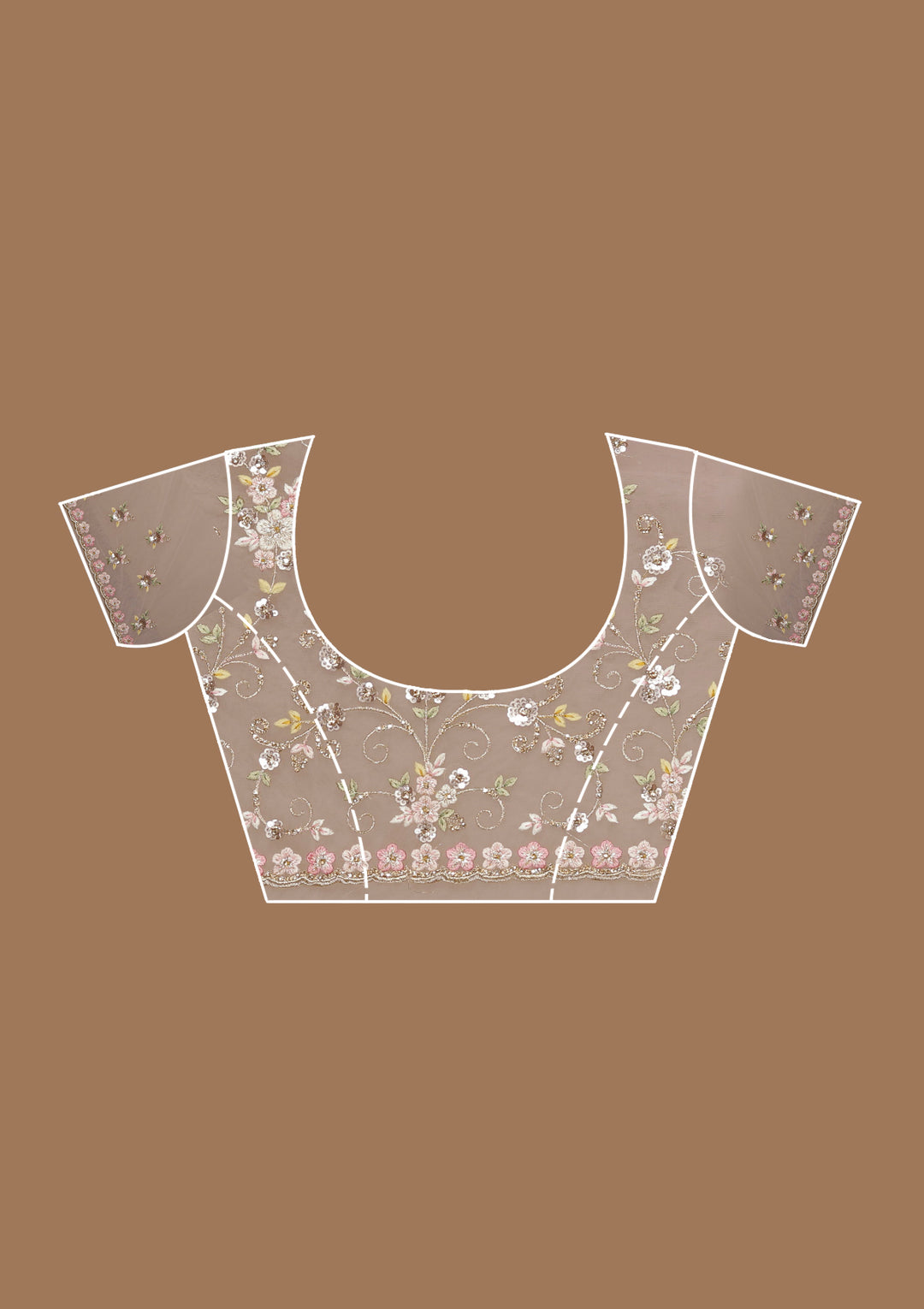 Baby Pink Net Sequins Saree With Matching Blouse Piece