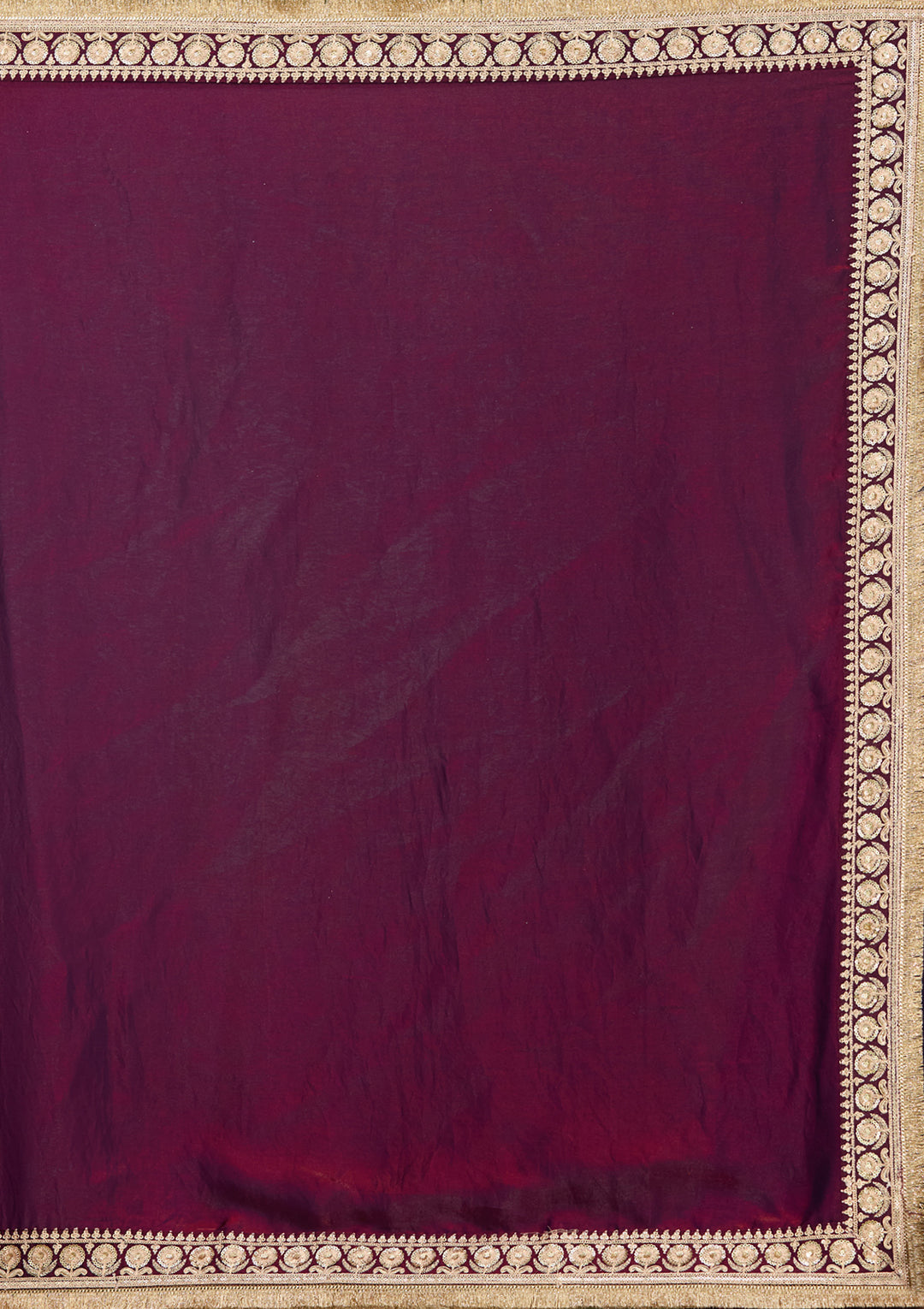Dark Maroon Tissue Cording Saree With Matching Blouse Piece