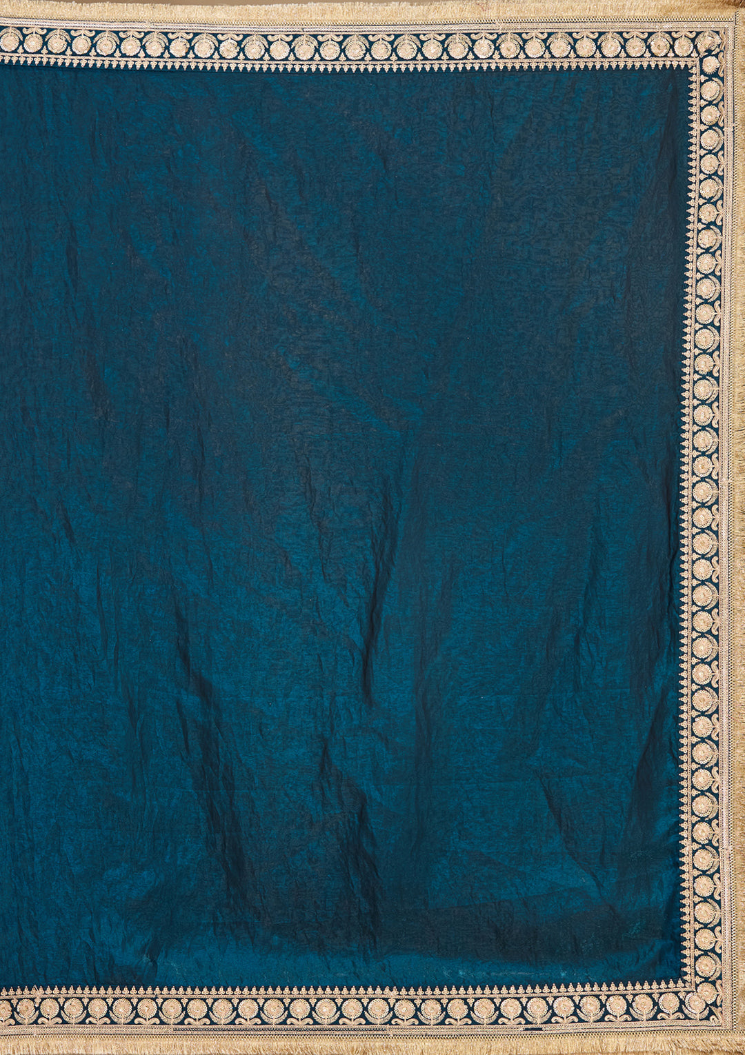 Peacock Blue Tissue Cording Saree With Matching Blouse Piece