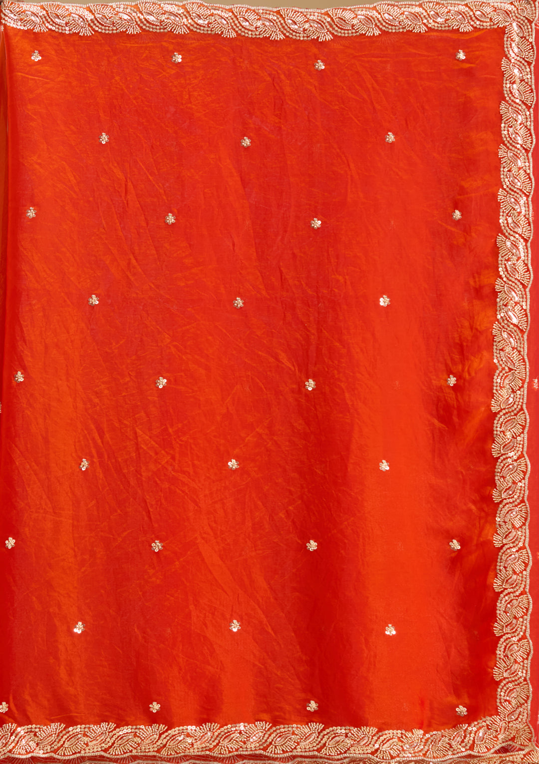 Orange Tissue Cutdana Saree With Matching Blouse Piece