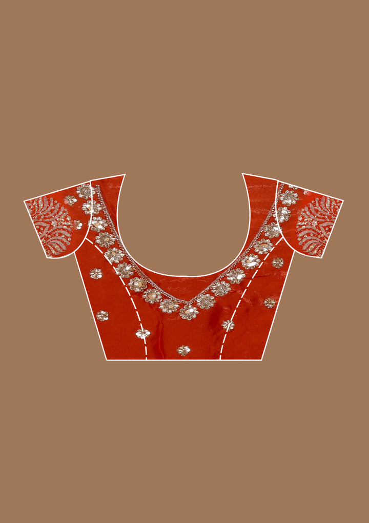 Orange Tissue Cutdana Saree With Matching Blouse Piece