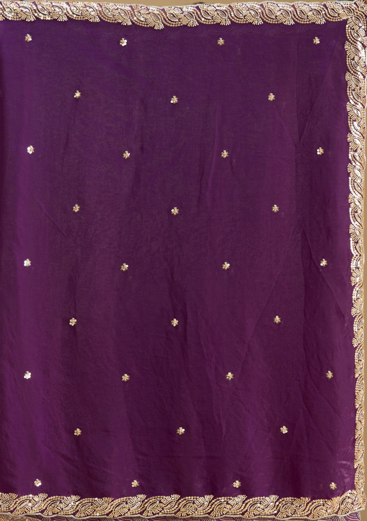 Purple Tissue Cutdana Saree With Matching Blouse Piece