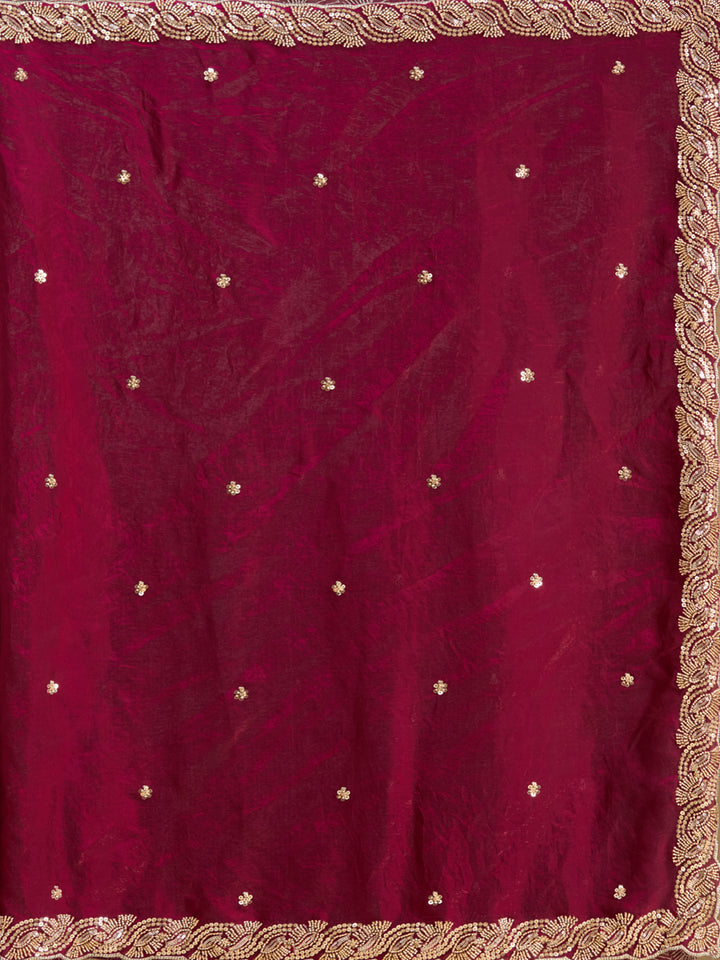 Wine Tissue Cutdana Saree With Matching Blouse Piece