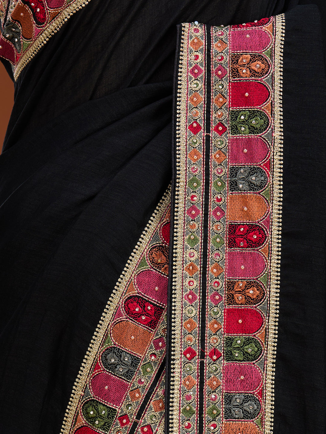 Black Soft Raw Silk Kashmiri Saree With Matching Blouse Piece