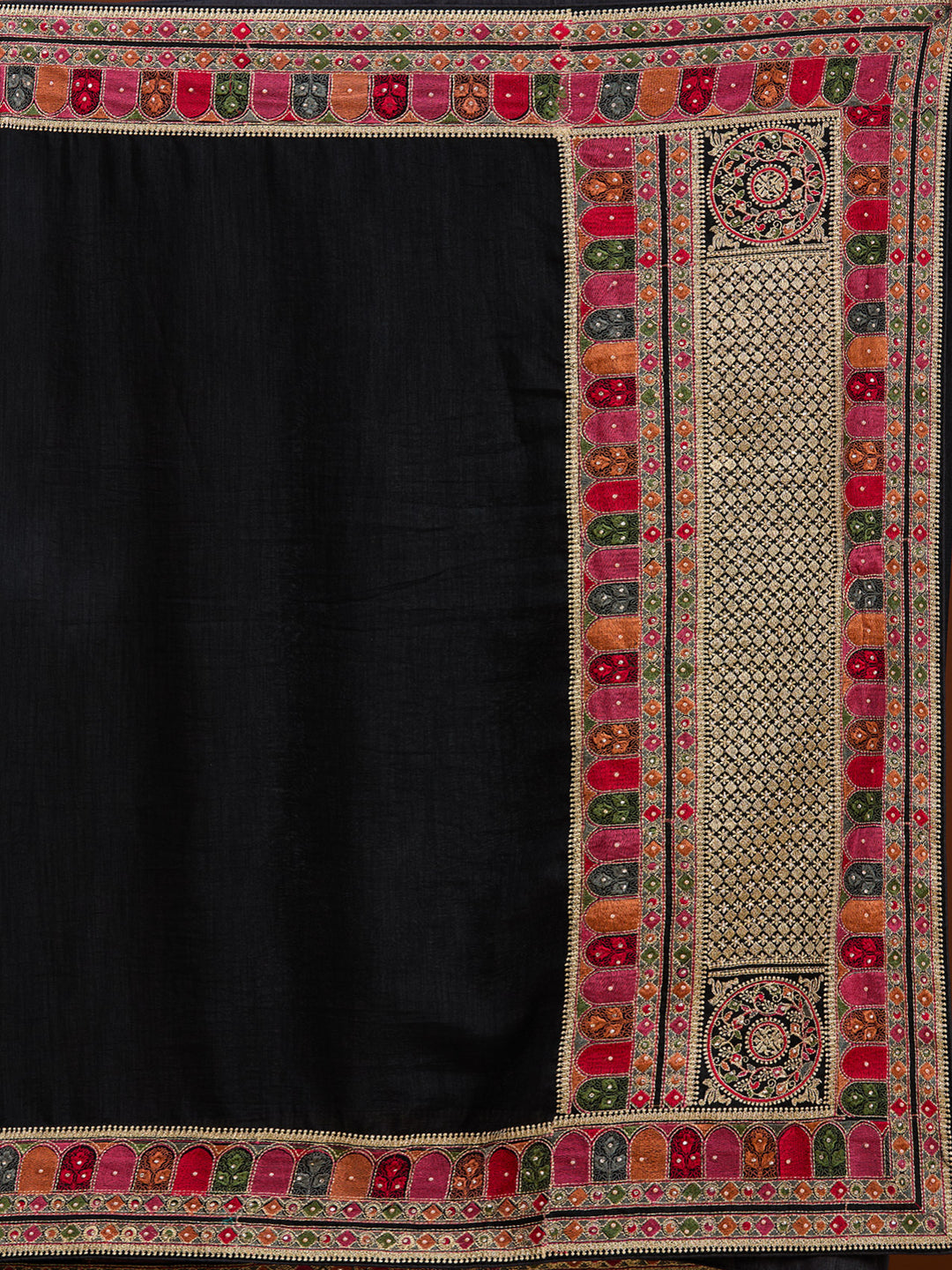 Black Soft Raw Silk Kashmiri Saree With Matching Blouse Piece