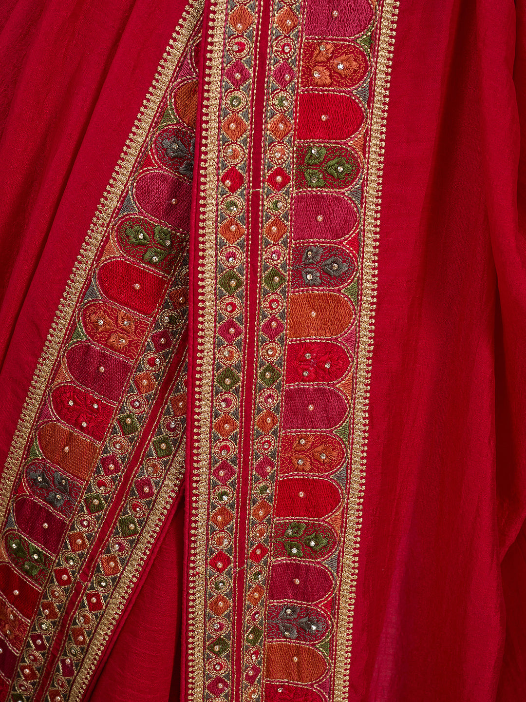Rani Pink Soft Raw Silk Kashmiri Saree With Matching Blouse Piece
