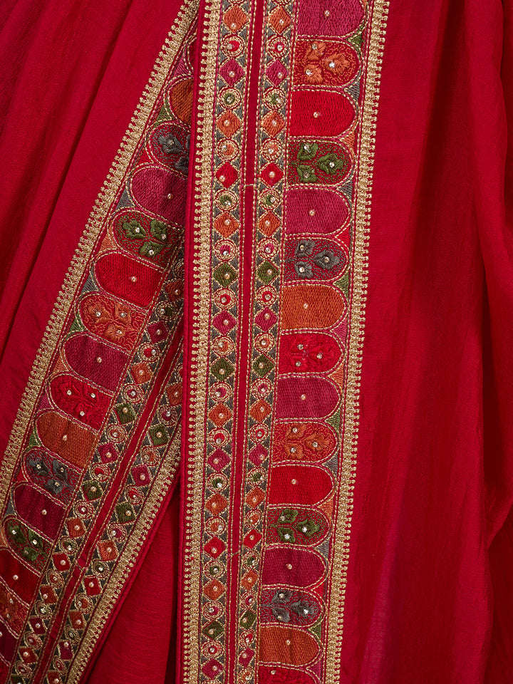 Rani Pink Soft Raw Silk Kashmiri Saree With Matching Blouse Piece