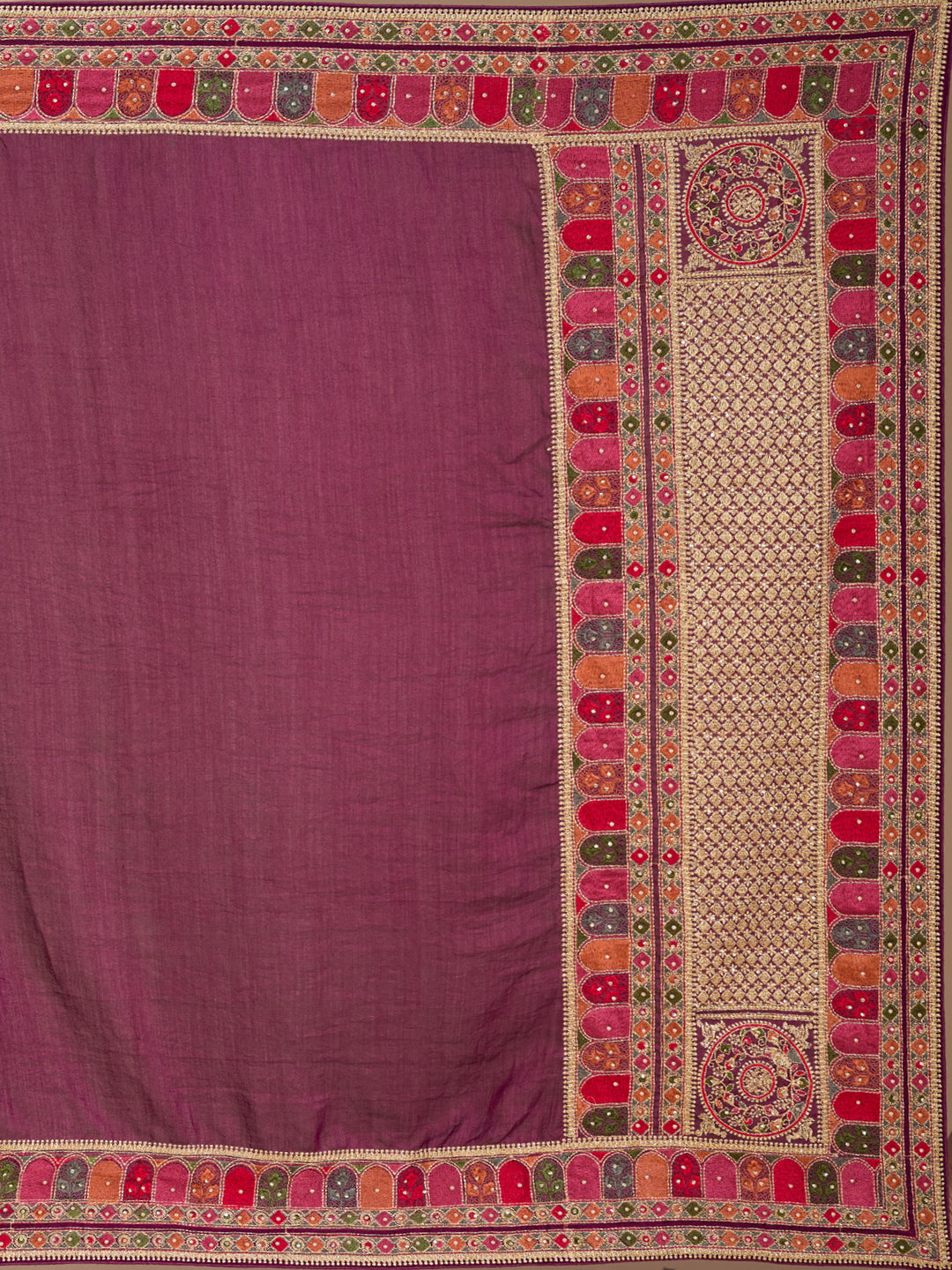 Wine Soft Raw Silk Kashmiri Saree With Matching Blouse Piece
