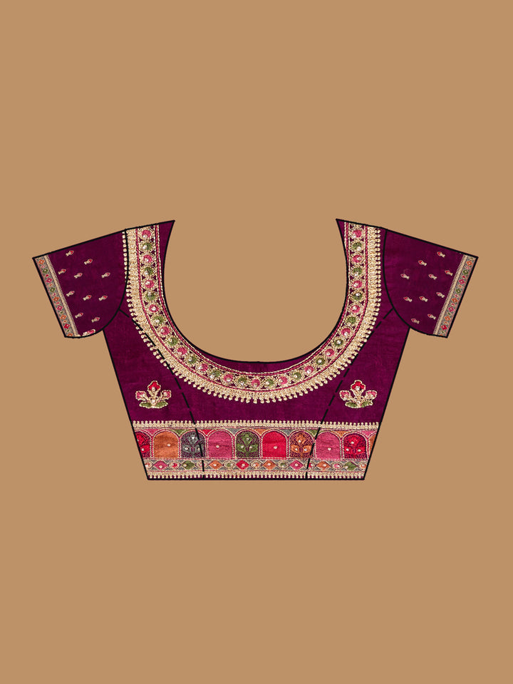 Wine Soft Raw Silk Kashmiri Saree With Matching Blouse Piece