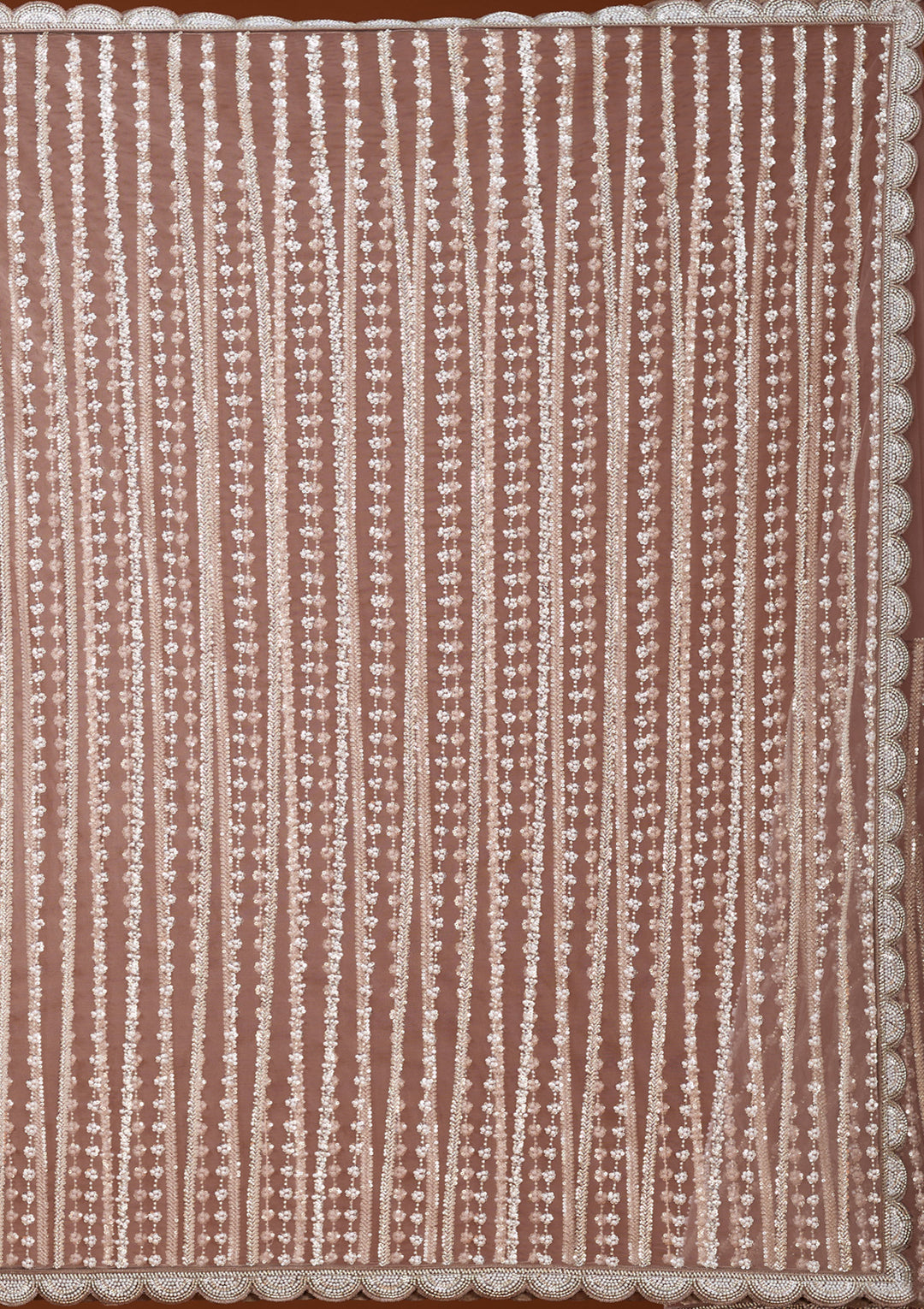 Brown Net Pearlwork Saree With Matching Blouse Piece