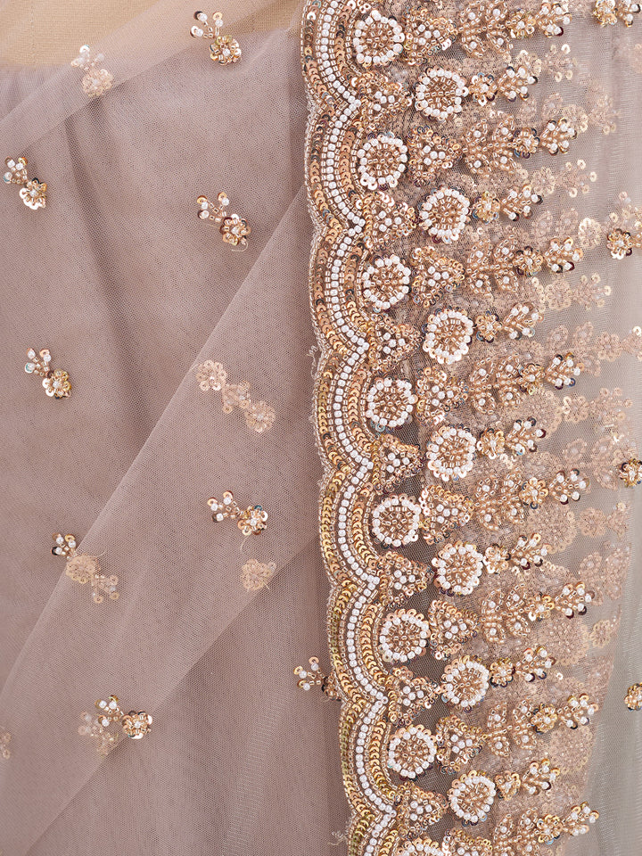 Mauve Net Sequins Saree With Matching Blouse Piece