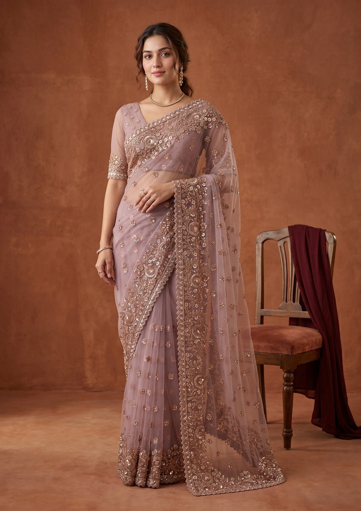 Lavender Sequins Net Saree