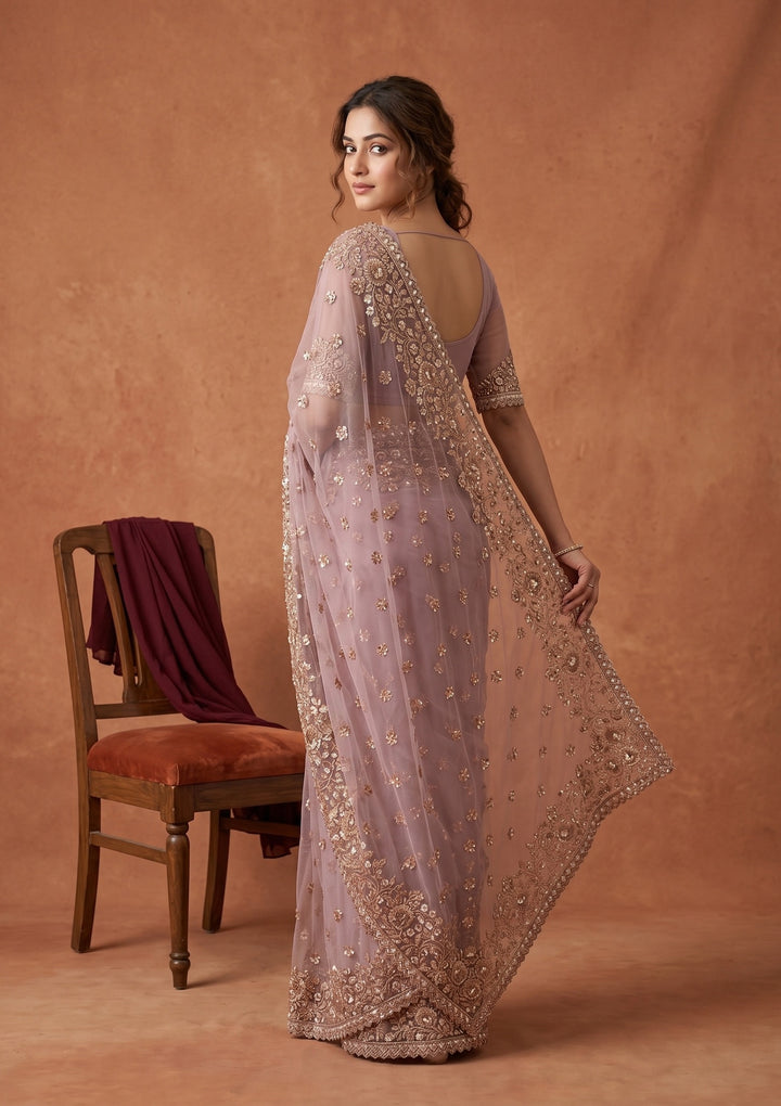 Lavender Sequins Net Saree