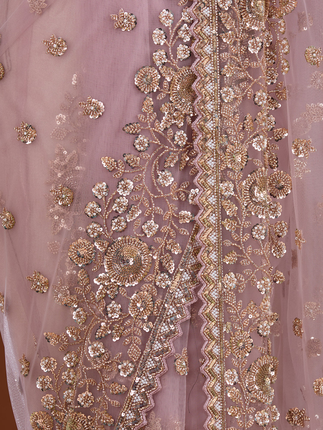 Lavender Sequins Net Saree