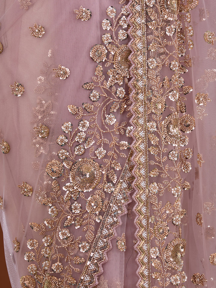 Lavender Sequins Net Saree