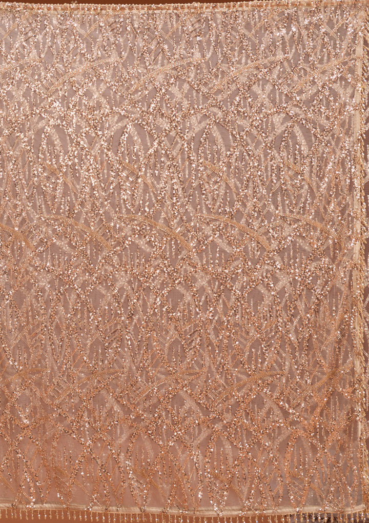 Beige Net Sequins Saree With Matching Blouse Piece