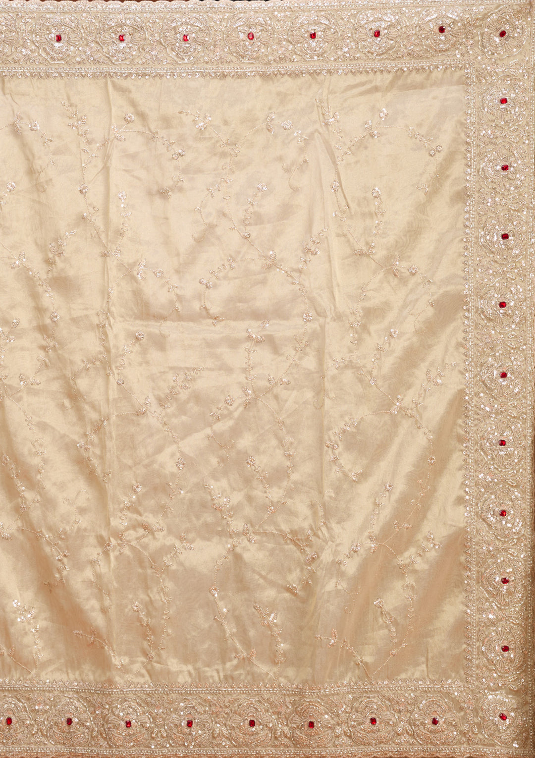 Beige Tissue Sequins Saree With Matching Blouse Piece