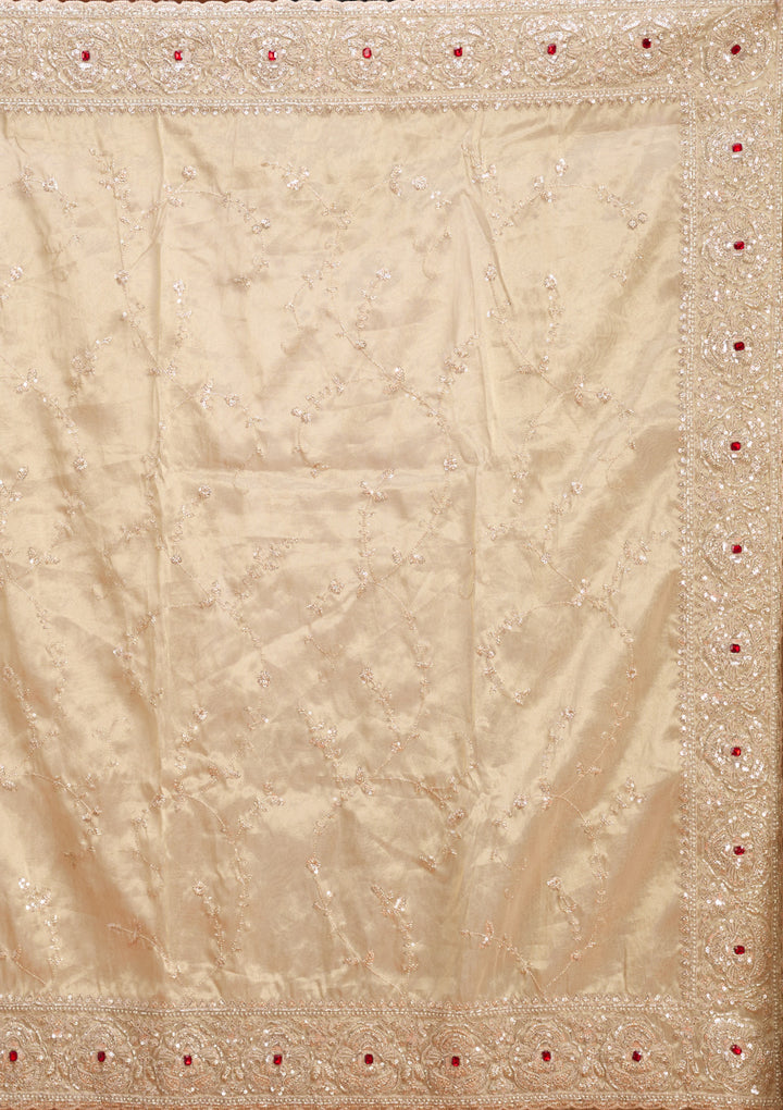 Beige Tissue Sequins Saree With Matching Blouse Piece