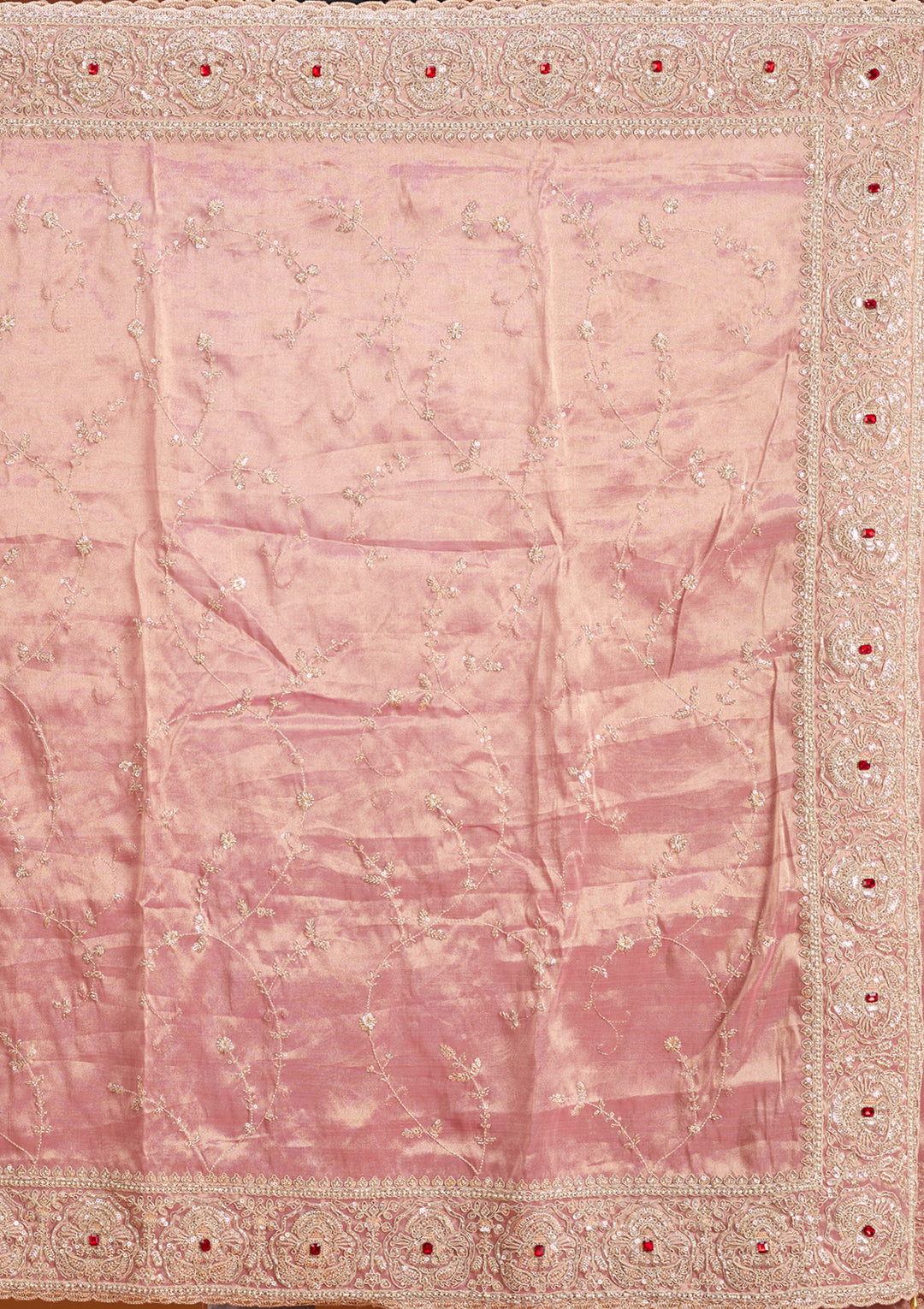 Pink Tissue Sequins Saree With Matching Blouse Piece