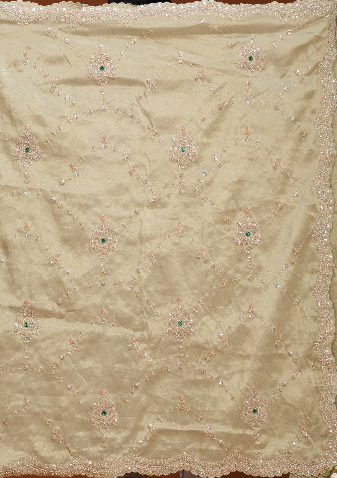Sea Green Tissue Sequins Saree With Matching Blouse Piece