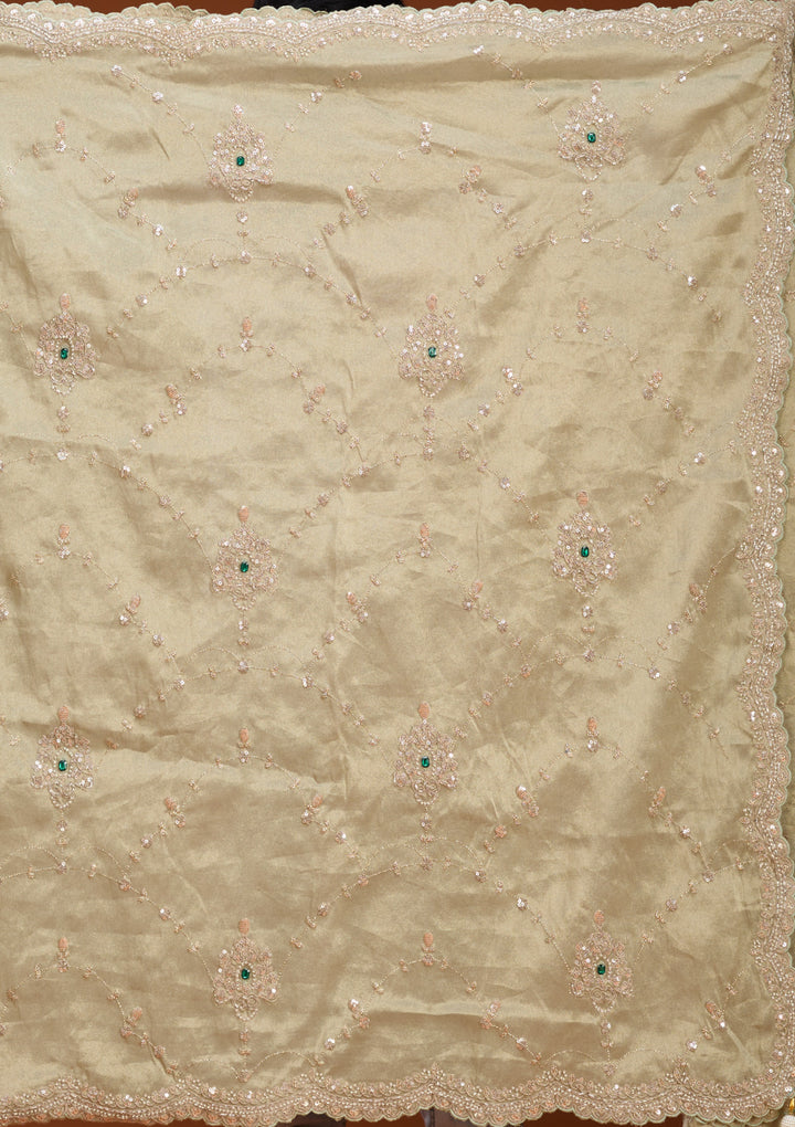Sea Green Tissue Sequins Saree With Matching Blouse Piece