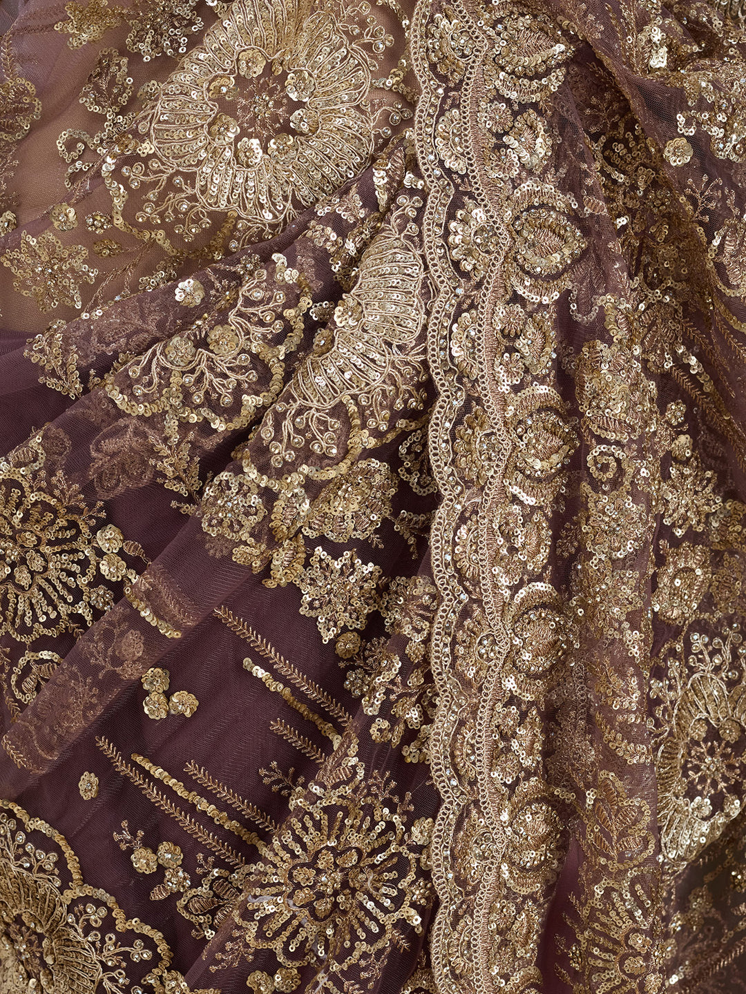 Mauve Net Sequins Saree With Matching Blouse Piece