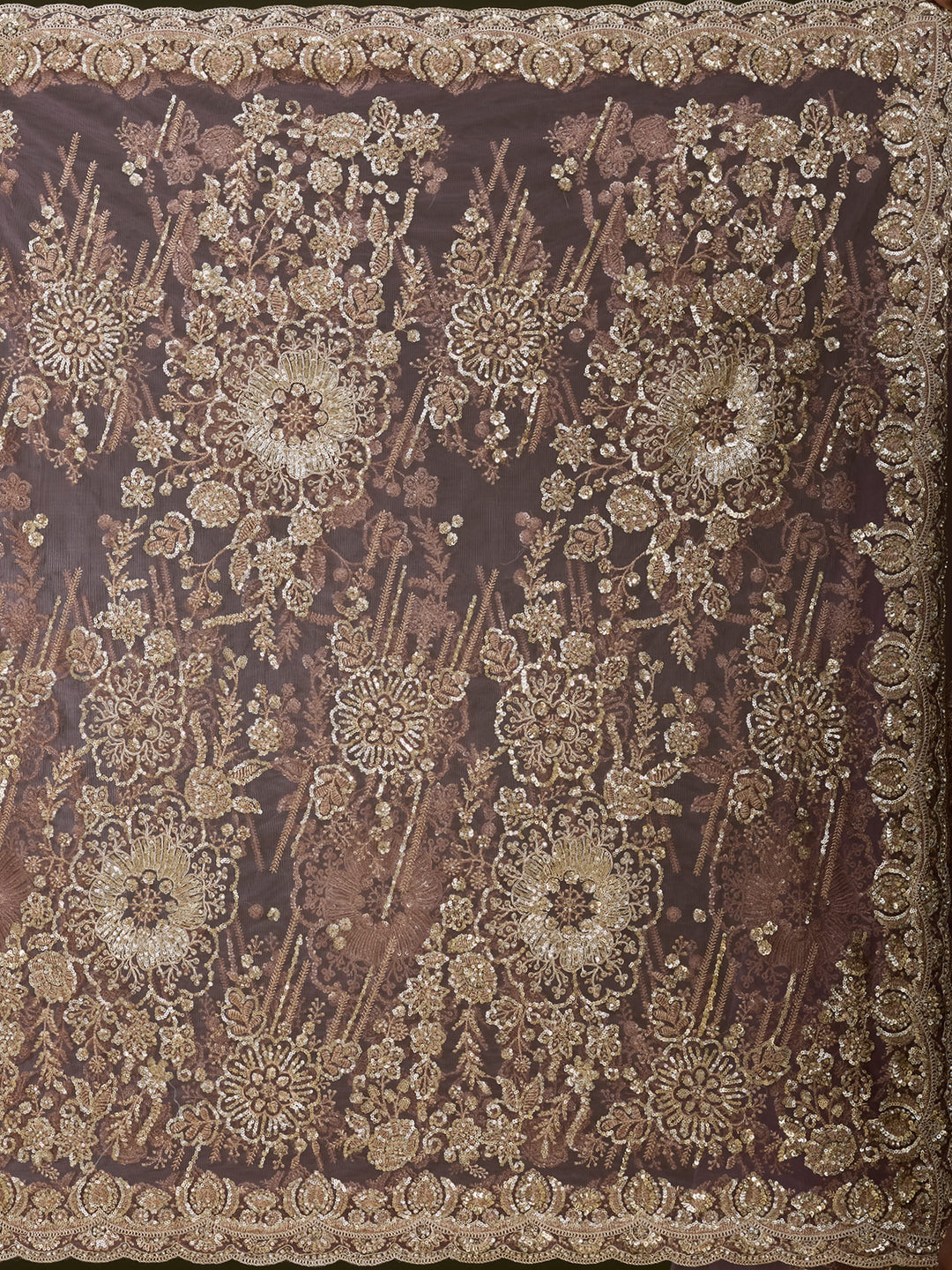Mauve Net Sequins Saree With Matching Blouse Piece