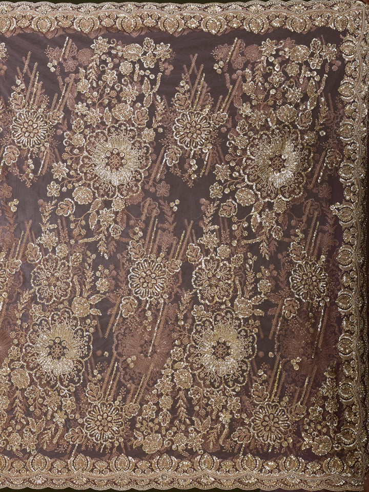 Mauve Net Sequins Saree With Matching Blouse Piece