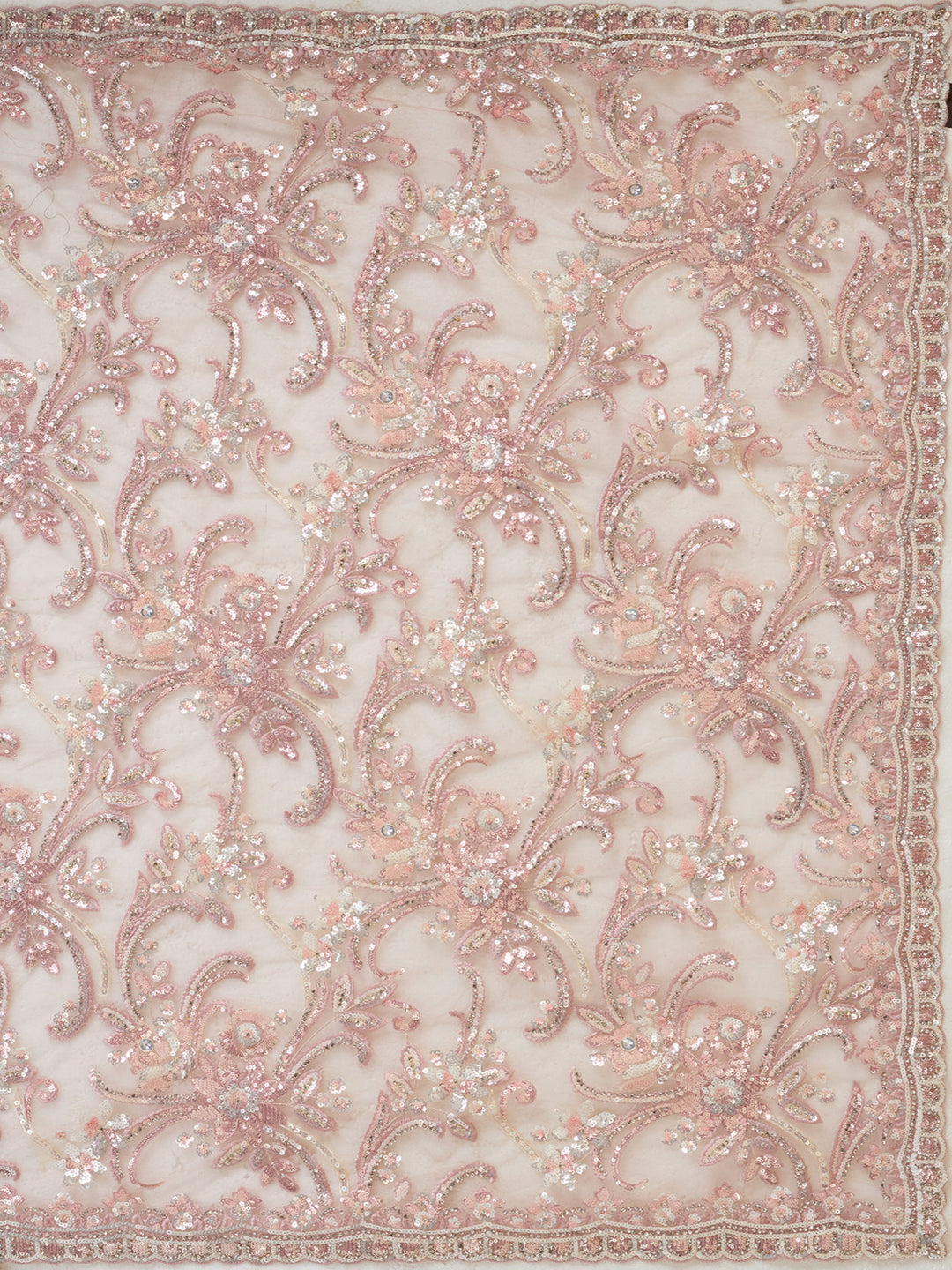 Baby Pink Net Sequins Saree With Matching Blouse Piece