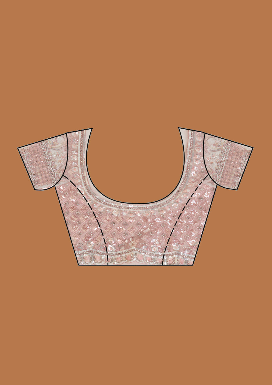 Baby Pink Net Sequins Saree With Matching Blouse Piece