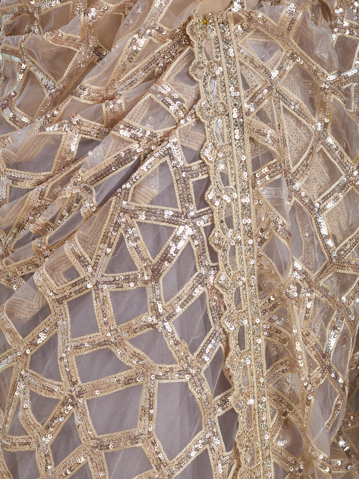 Lavender Net Sequins Saree With Matching Blouse Piece