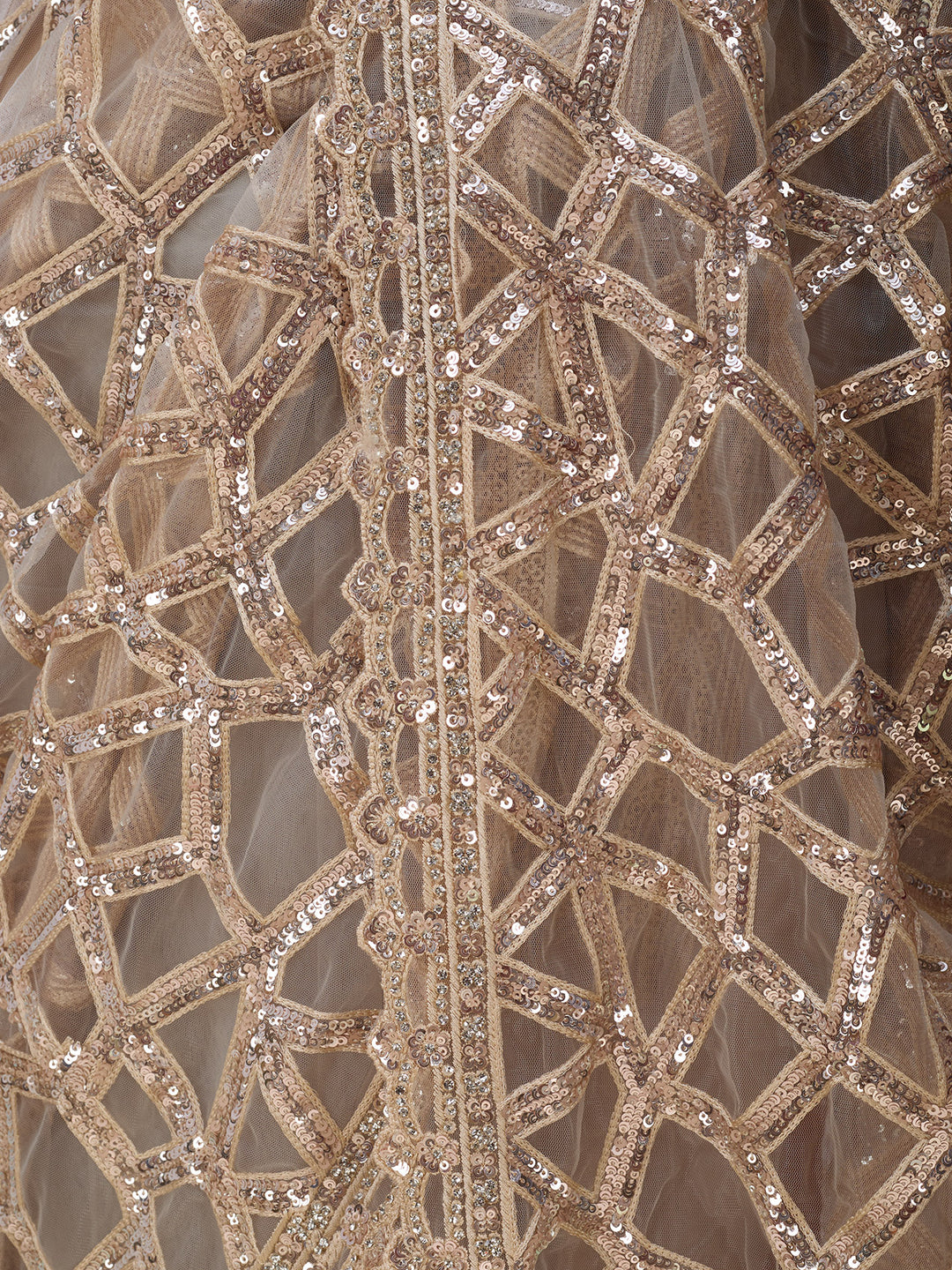 Off White Net Sequins Saree With Matching Blouse Piece