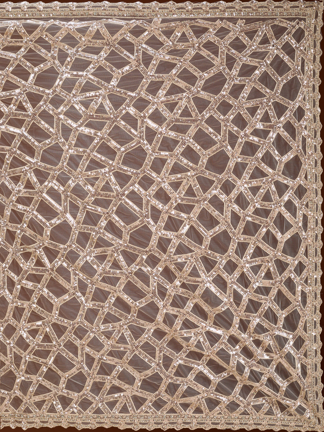 Off White Net Sequins Saree With Matching Blouse Piece
