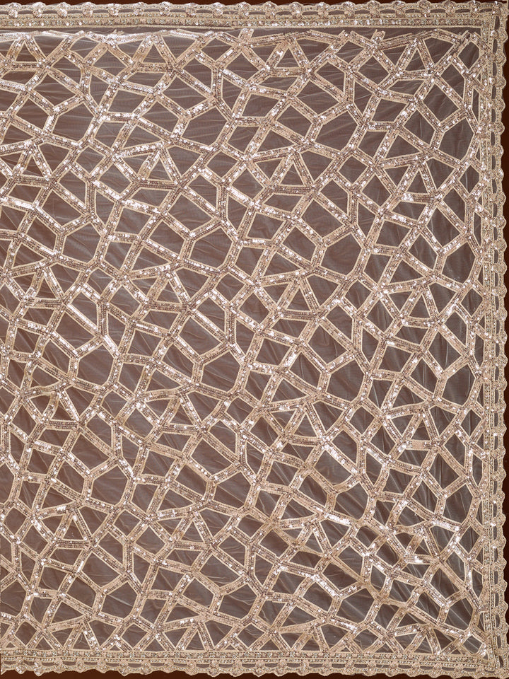 Off White Net Sequins Saree With Matching Blouse Piece