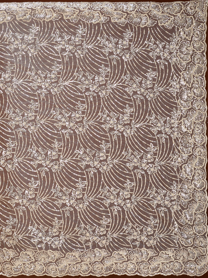 Cream Net Sequins Saree With Matching Blouse Piece