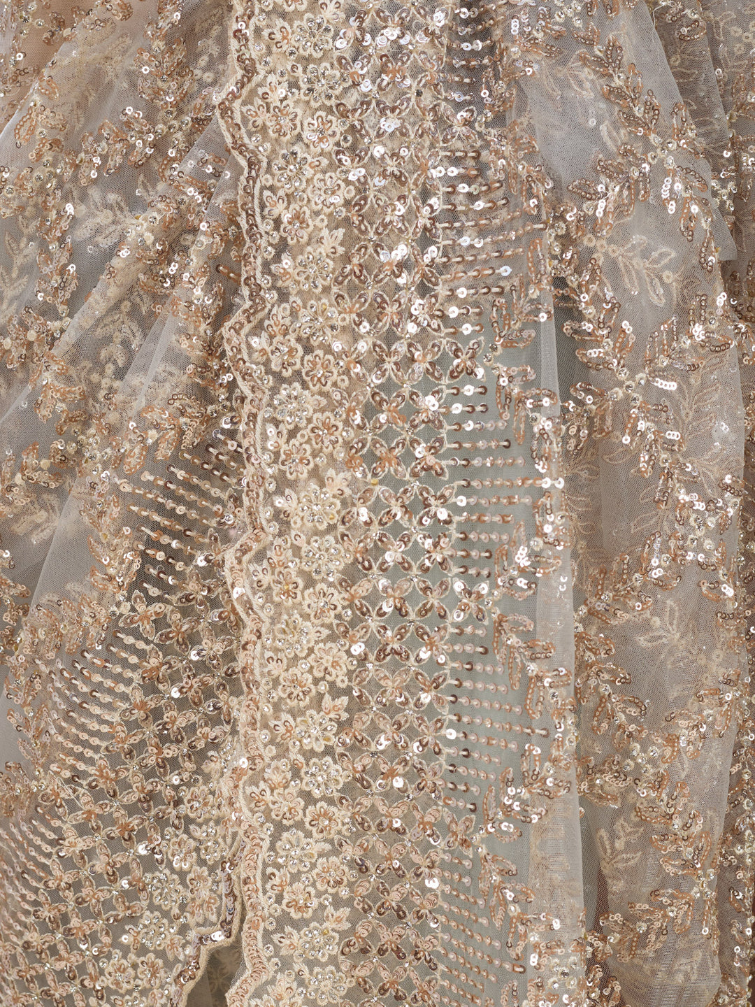 Grey Net Sequins Saree With Matching Blouse Piece