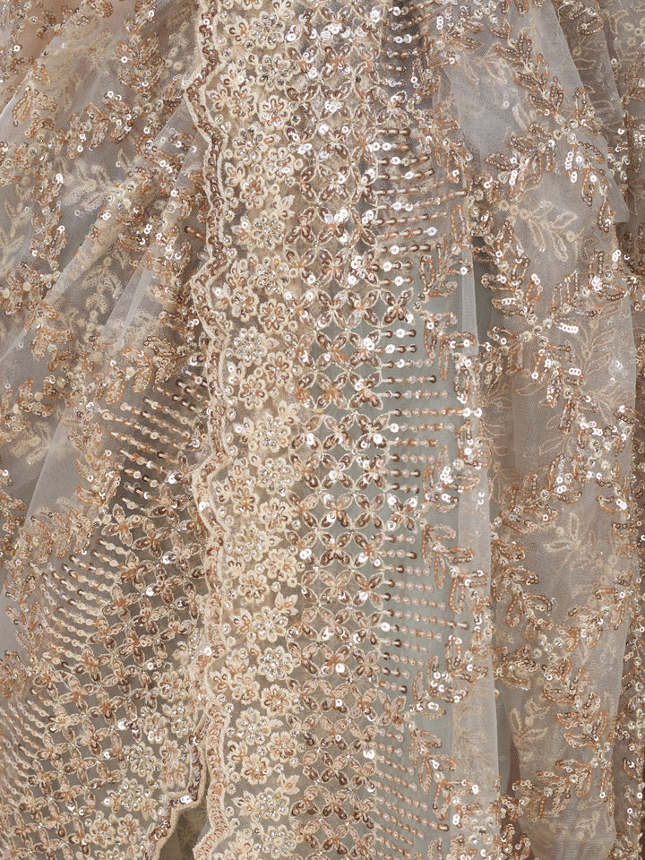 Grey Net Sequins Saree With Matching Blouse Piece