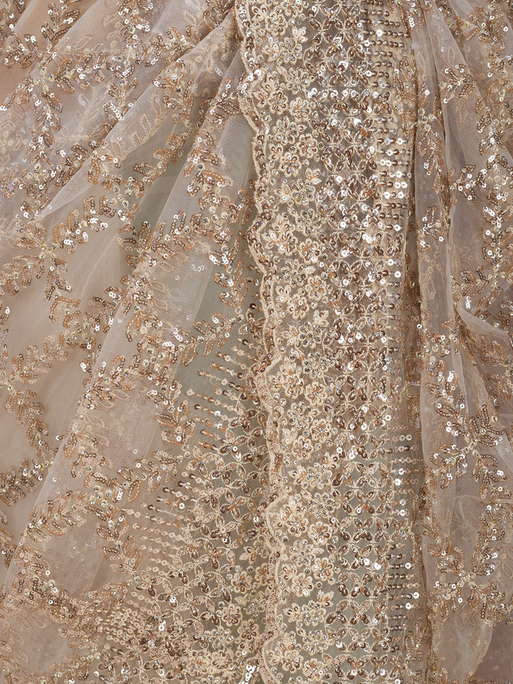 Off White Net Sequins Saree With Matching Blouse Piece