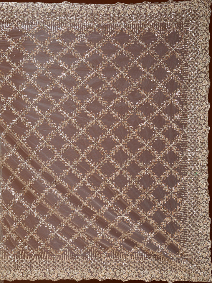Off White Net Sequins Saree With Matching Blouse Piece