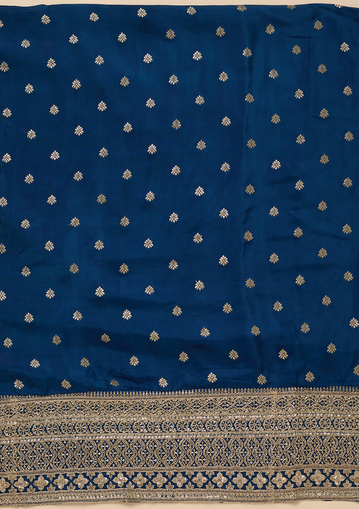 Peacock Blue Zariwork (Gold) Dola Silk Unstitched Salwar Suit
