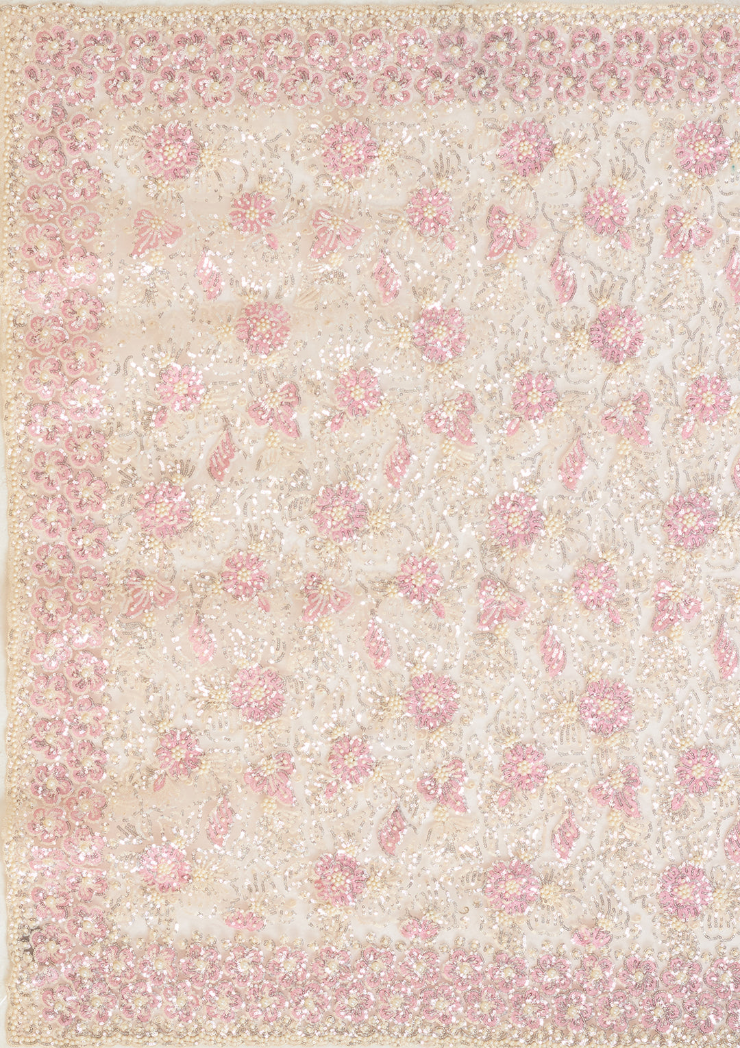 Baby Pink Net Threadwork Saree With Matching Blouse Piece
