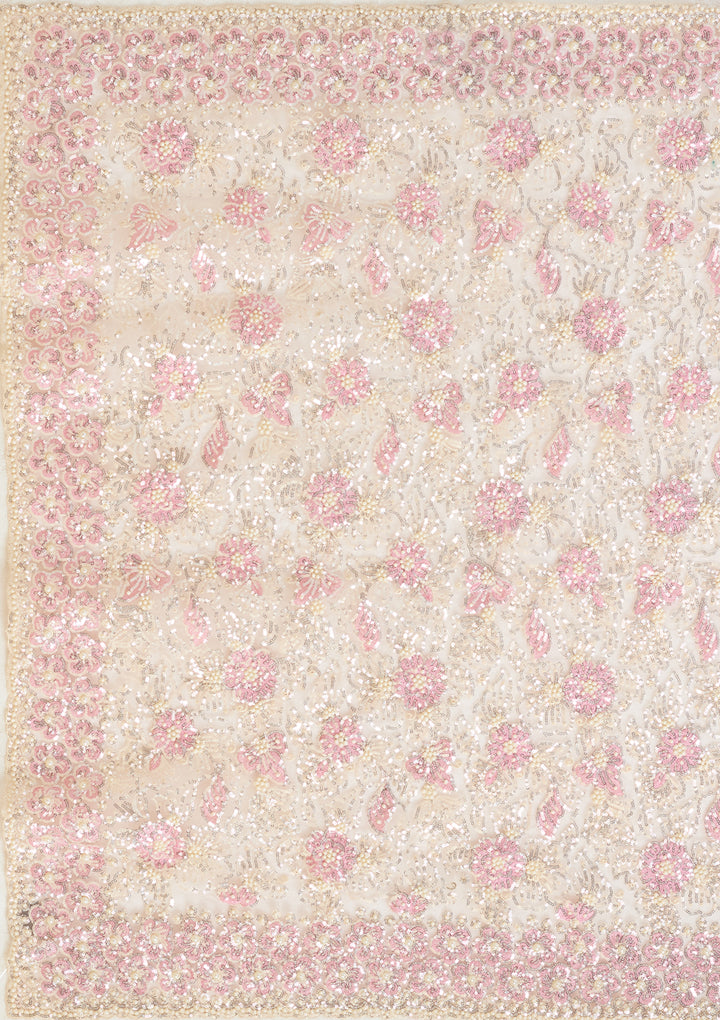 Baby Pink Net Threadwork Saree With Matching Blouse Piece