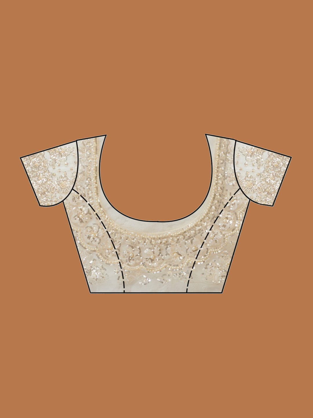 Cream Net Threadwork Saree With Matching Blouse Piece
