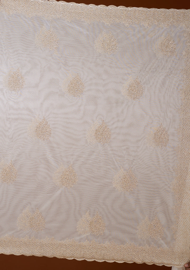 Off White Tissue Gold Stonework Saree With Matching Blouse Piece