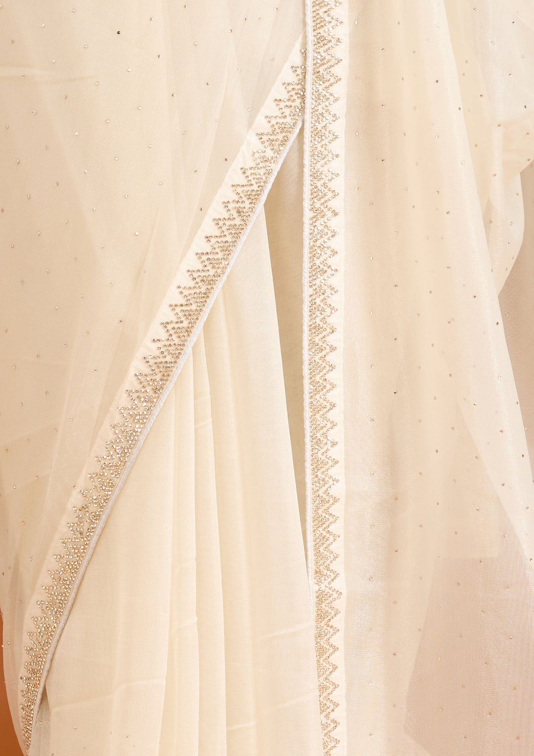 Off White Tissue Gold Stonework Saree With Matching Blouse Piece